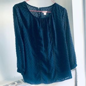 J Crew Navy Swiss Dot Blouse